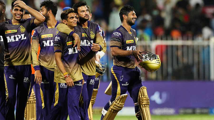 KKR players after winning the second Qualifier against Delhi Capitals on Wednesday night