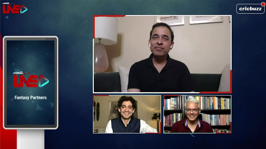 (Clockwise from top) Harsha Bhogle, Joy Bhattacharjya and Gaurav Kapoor in a Cricbuzz video