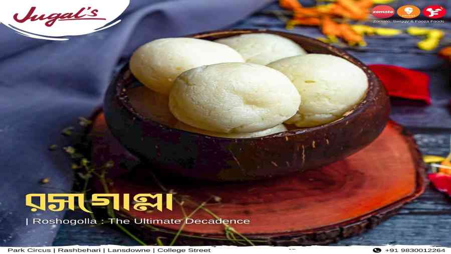 Rosogolla from Jugal’s: Light like air and spongy like the best rosogullas should be. Celebrate Bijoya with this syrupy mishti from the Gariahat, Park Circus and other outlets of this traditional Bengali sweet shop.  