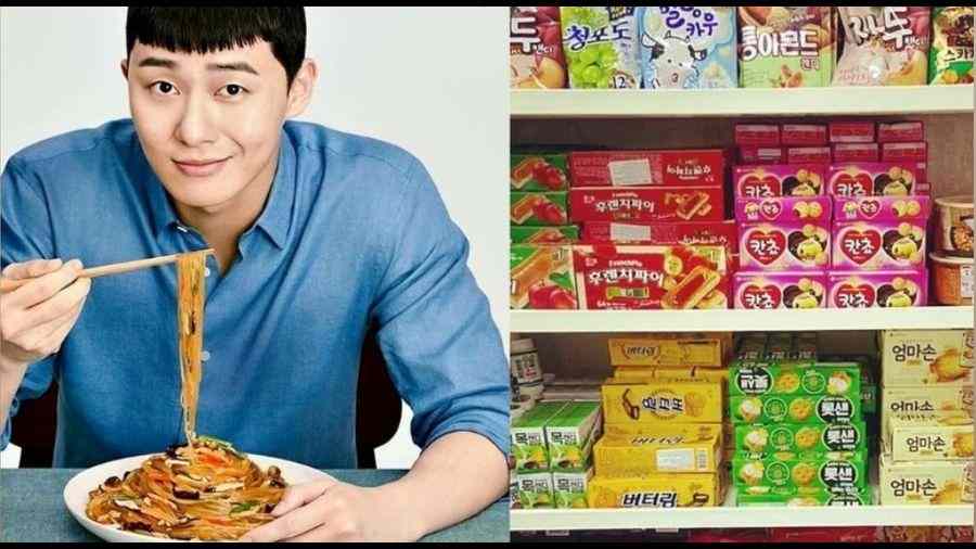 Park Seo-Joon giving us some serious Korean #foodgoals; (right) the shelves at Seela Mart inside King's Bakery