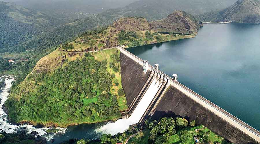 The Idukki dam in Kerala after its shutters were opened on Tuesday. 