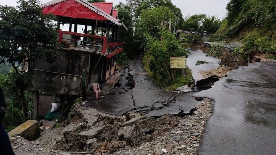 Portion of the Lava Road in Kalimpong washed away due to landslide triggered by very heavy rains.