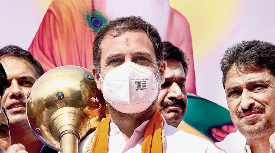 Rahul Gandhi attends an event on Valmiki Jayanti in New Delhi on Wednesday