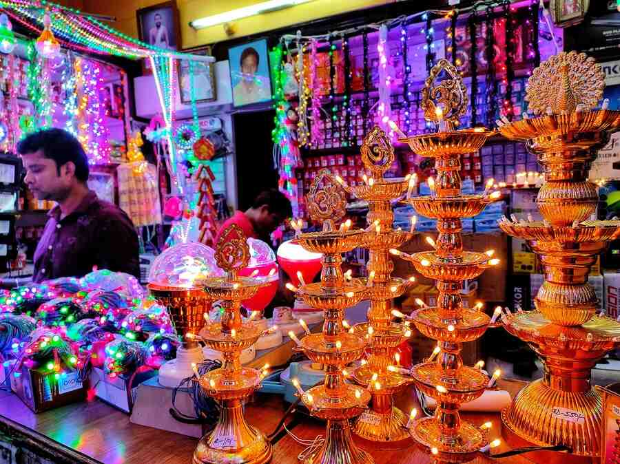 FESTIVAL OF LIGHTS: Decorative lights on sale at a shop in Kolkata on Saturday, October 23 ahead of Diwali on November 4