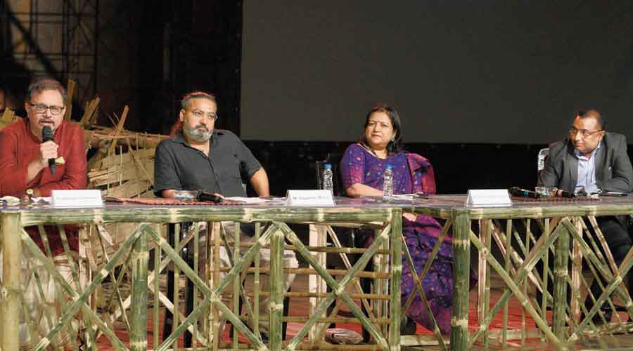 (From left) Debanjan Chakraborty, Sayantan Maitra, Ananya Bhattacharya and Dilip Mishra at the session on Saturday. 