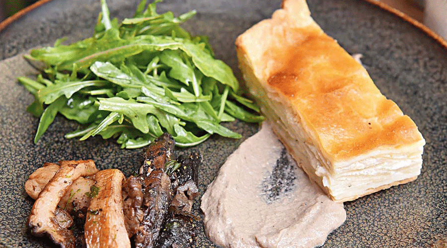 Pâté de Pommes de Terre with rocket leaf salad and grilled mushrooms by To Die For, the only standalone restaurant taking part in the event. “This potato pie is a rural favourite and a speciality of the Berry region in the Loire valley,” Talpain explained to The Telegraph.