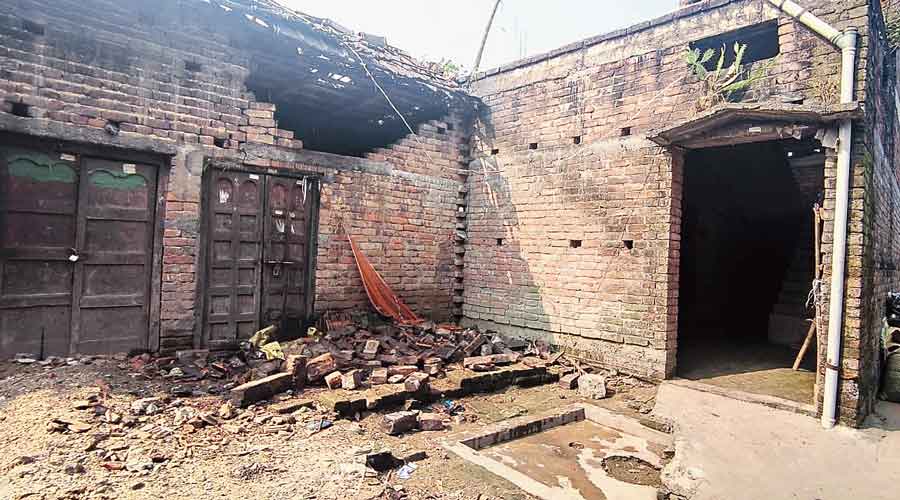 The damaged house after the explosion at Patuatuli village in Malda district on Sunday. 