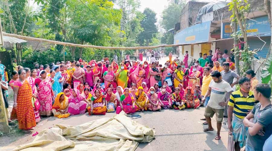 Protesters block a road in Bongaon on Monday. 