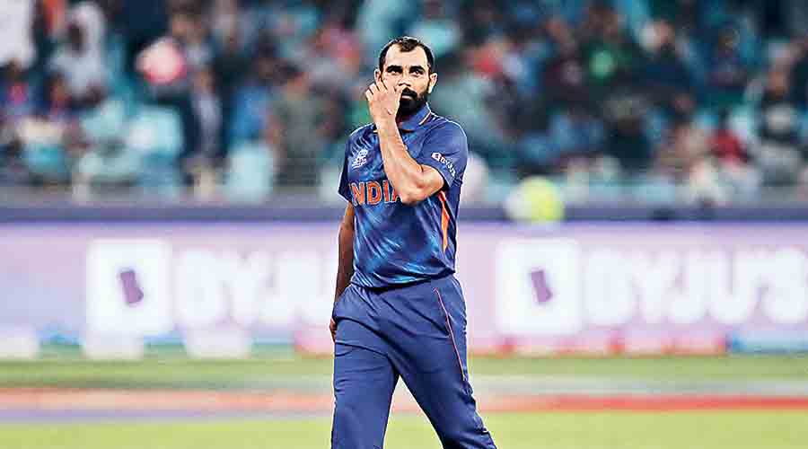 Shami during the match in Dubai on Sunday. 