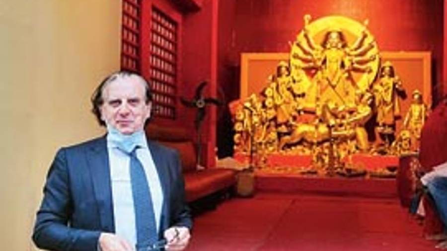 Consul general Talpain on his Durga Puja trip. Picture courtesy Sourav Bose