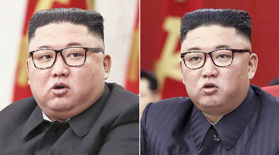 Pictures provided by the North Korean government show Kim Jong-un at a meeting in Pyongyang on February 15 and (right) on June 15. 