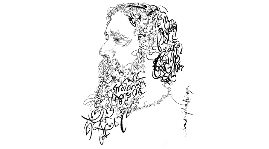 One of Nattoji’s portraits of Tagore using the bard’s lyrics and writing style