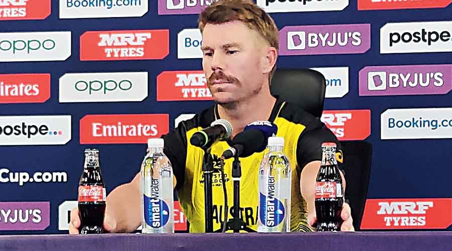 David Warner during the media conference in Dubai on Thursday.