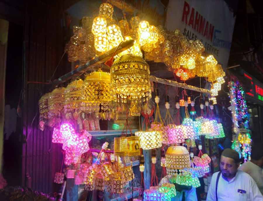 DIWALI DAZZLE: A shop on Ezra Street, the central Kolkata wholesale hub of electricals, sells an array of crystal lamp shades on Wednesday, October 27, ahead of Kali Puja and Diwali. Both festivals are on November 4 this year. Calcutta High Court has imposed a ban on all kinds of firecrackers this year