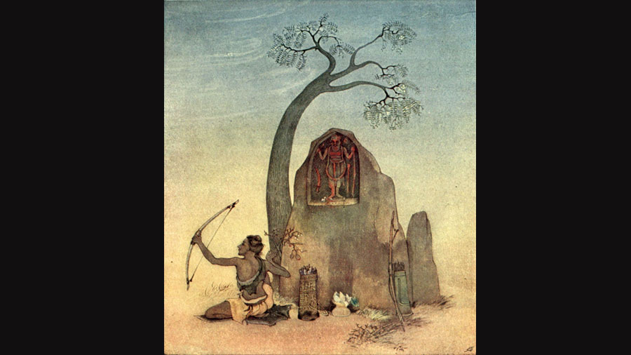 An illustration of Ekalavya by Nandalal Bose.