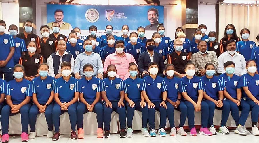 Probables at the women’s football national camp in Jamshedpur on Wednesday