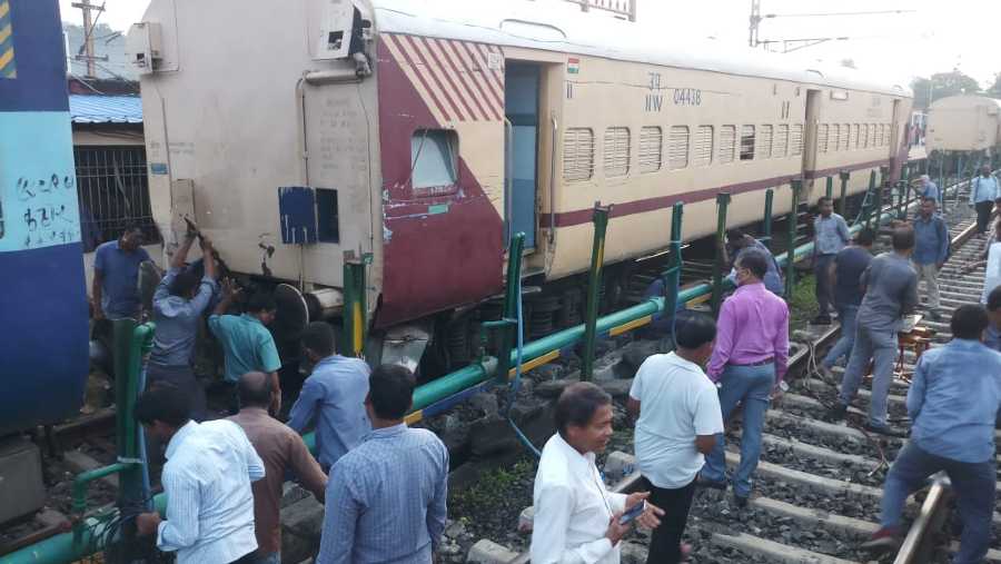 Maintenance works going on after the passenger train derailed at Gomoh Junction in Dhanbad on Thursday.
