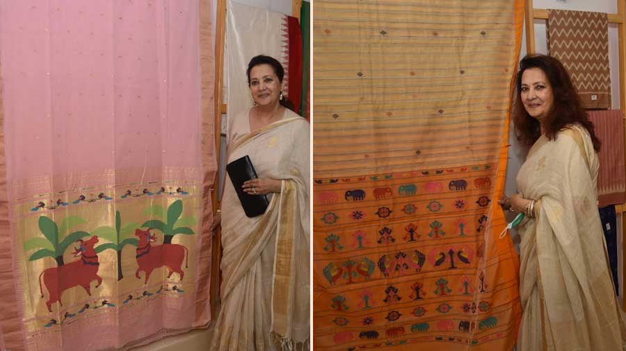  A pink Paithani sari (left) and a Dolabedi sari were Sen’s picks from her fifth and final stop