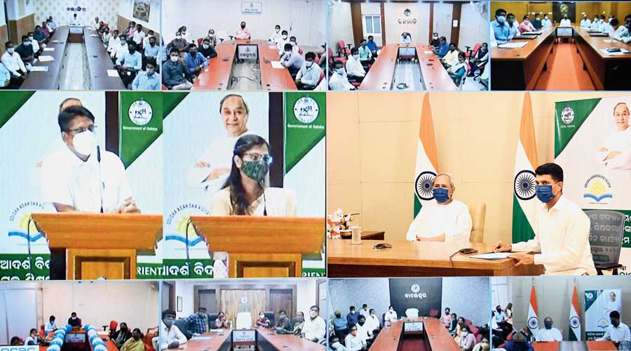 Odisha chief minister Naveen Patnaik addresses the 443 newly-appointed principals and teachers of Odisha Adarsha Vidyalayas through video conferencing  on Sunday