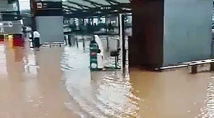 A flooded areas of the airport in Delhi.