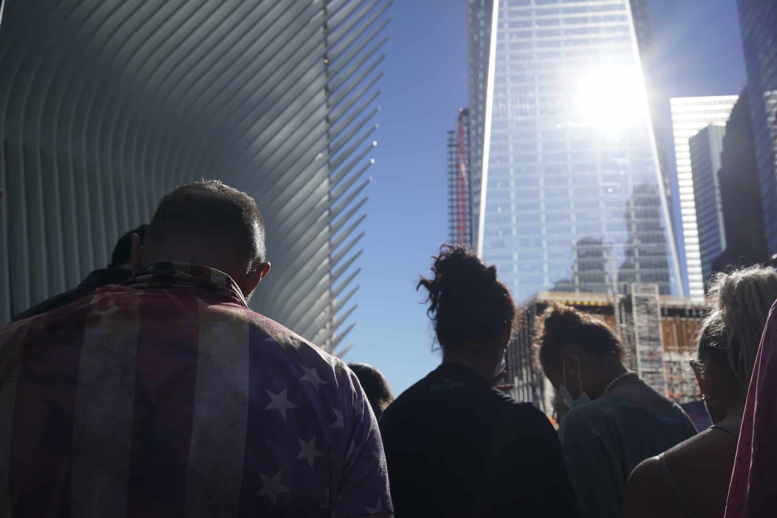 Mourners fill the streets of Lower Manhattan outside a memorial ceremony.