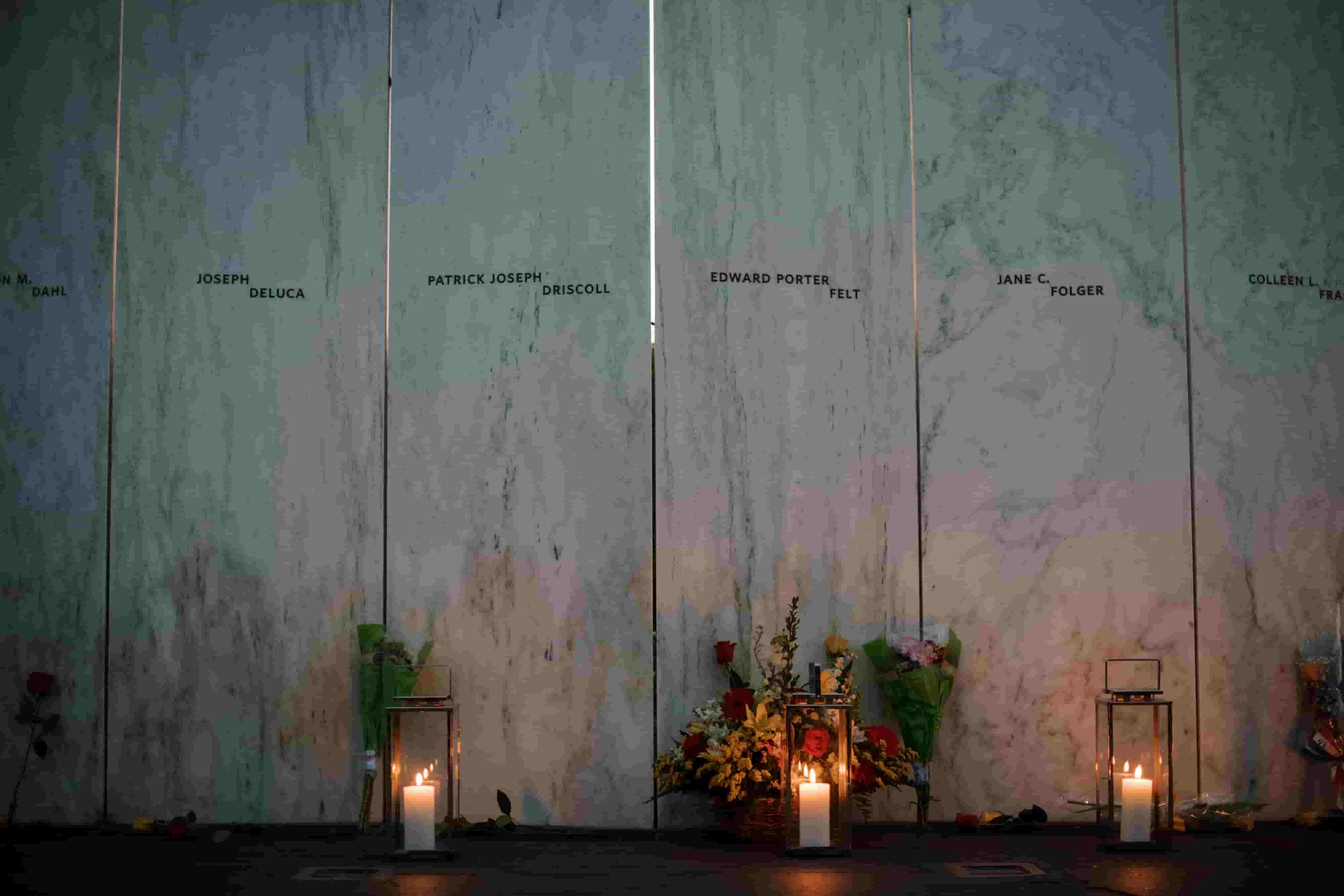 Canley lit along the Wall of Names at the Flight 93 National Memorial, near Shanksville, Pa., on the eve of the 20th anniversary of the September 11 attacks.