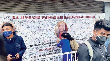 People take part in the signature campaign at Mawlai in Shillong seeking justice for the encounter death of Cheristerfield Thangkhiew.