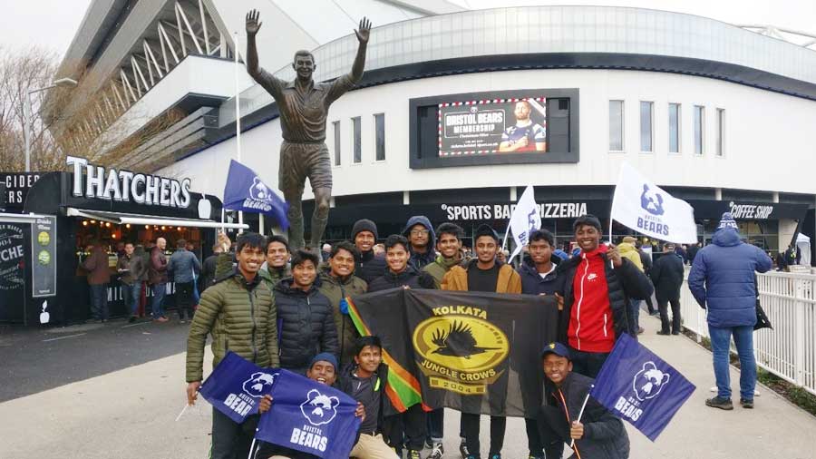 Some of the Jungle Crows kids in Bristol for a Bears match 