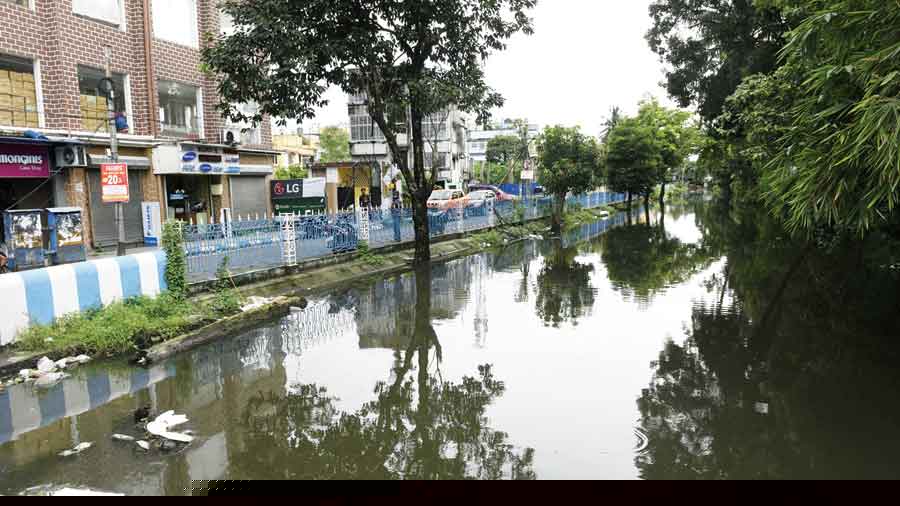 A canal in Mukundapur, near the Bypass, with more than the usual volume of water on Wednesday.  
