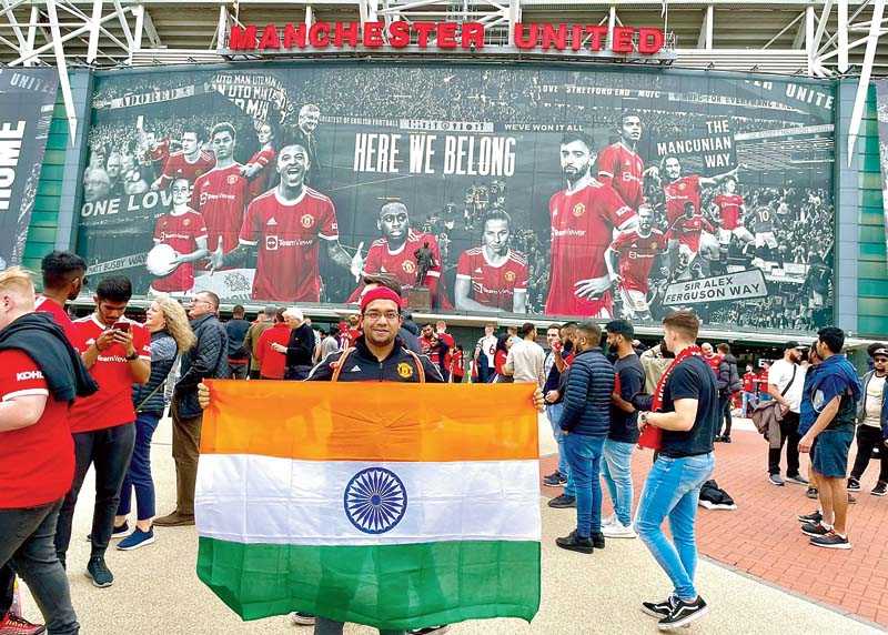 KMUSC president Soumya Dasgupta at Old Trafford for United’s first home match of the season