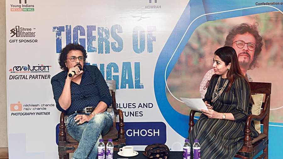 Bickram Ghosh with moderator Shilpi Chowdhury at the Tigers of Bengal session.  “One thing I learnt from Bickram Ghosh is that life is full of rhythm and if that rhythm is missing, then life becomes stagnant. So we have to keep that rhythm going,” said Shilpi Goel Choudhary.