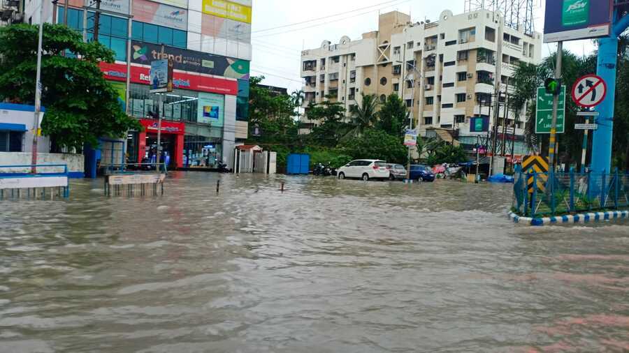At Kaikhali, near the airport in Kolkata, on Monday afternoon. Many stretches off VIP Road were submerged