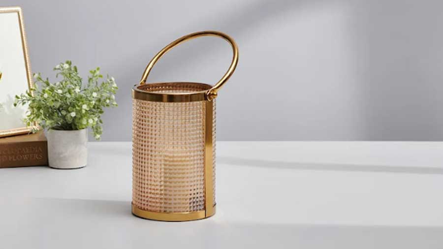 Golden Glass Cylindrical Lantern, Pure Home + Living