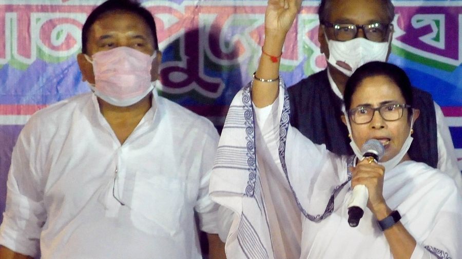 Mamata Banerjee during an election campaign in Calcutta on Friday.