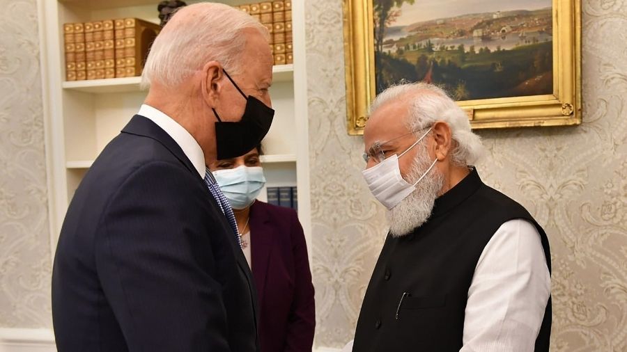 Narendra Modi and Joe Biden meet at the Oval office of the White House on Friday.