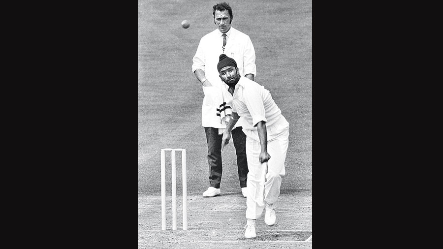 Indian bowler Bishan Singh Bedi in action, 2nd August 1971.