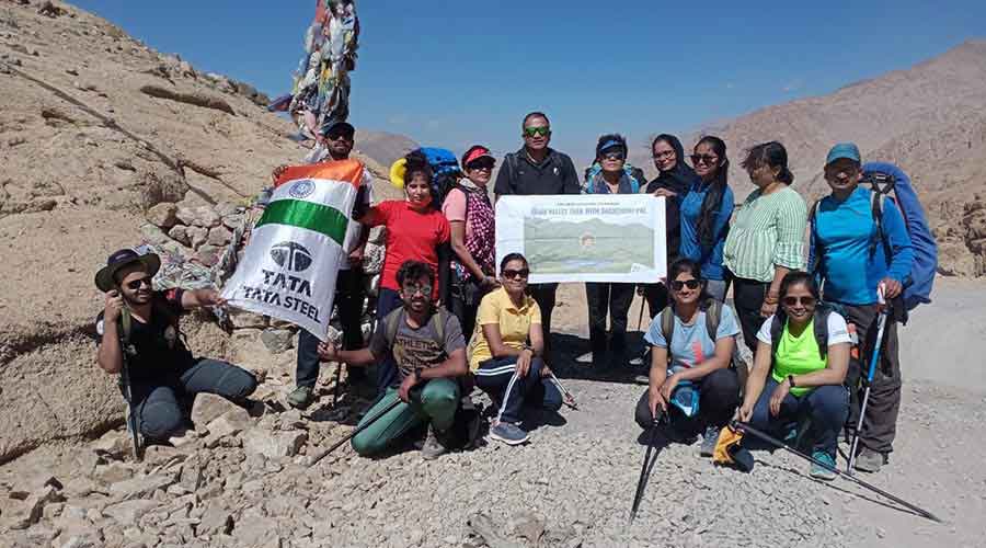 Bachendri Pal (fifth from left) with participants during the  Sham Valley Trek in Leh region recently  . 