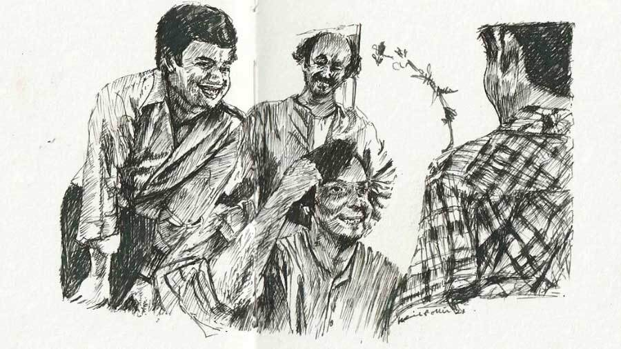 A scene from 'Joy Baba Felunath.' Karishma used fountain pen on homemade paper for the series 