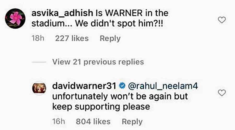David Warner’s reply to an SRH fan’s comment on Instagram, which has led to speculation that his stint with the IPL team may have come to an end.