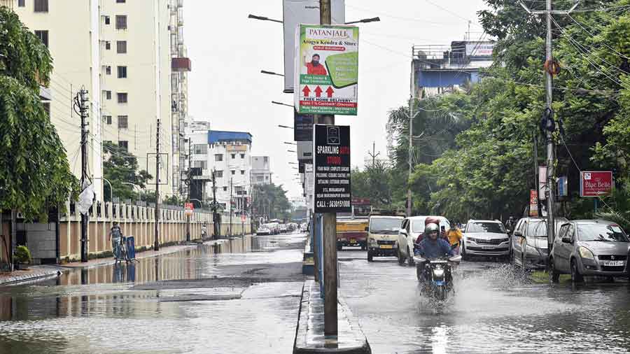 A waterlogged road in Mukundapur on Wednesday. 