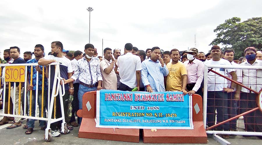 Traders rally in Panitanki on the India-Nepal border, 35km from Siliguri, demanding the border be reopened.
