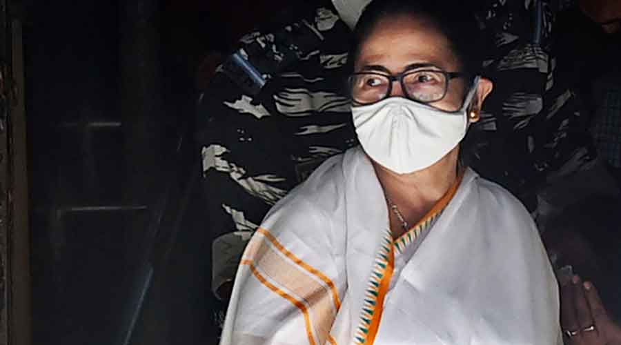 Bengal CM and TMC candidate Mamata Banerjee leaves after casting her vote at a polling station during voting for Bhowanipore Assembly by-poll, in Calcutta on Thursday, September 30, 2021. 