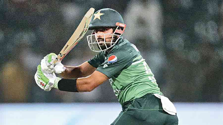 Pakistan captain Babar Azam during his 83-ball 114 against in the second ODI against Australia in Lahore on Thursday.