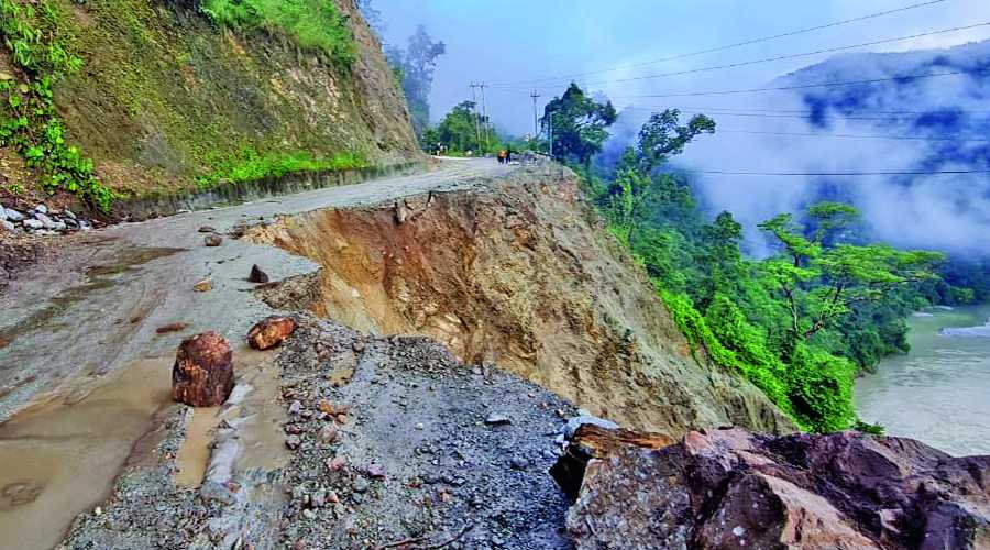 A stretch of NH10 that connects Kalimpong and Sikkim after a landslide during  the monsoon last year.