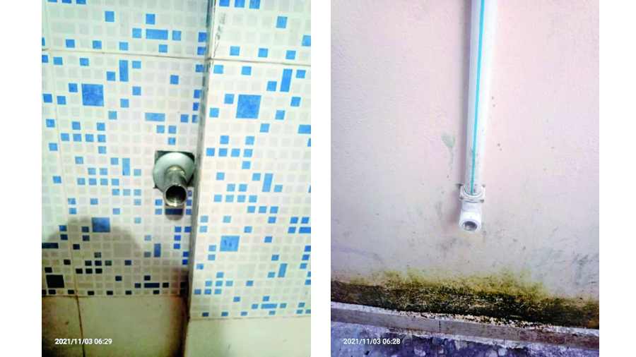 Bathroom fittings with taps stolen in the caretaker’s toilet and the parking space in a house in DB Block, New Town