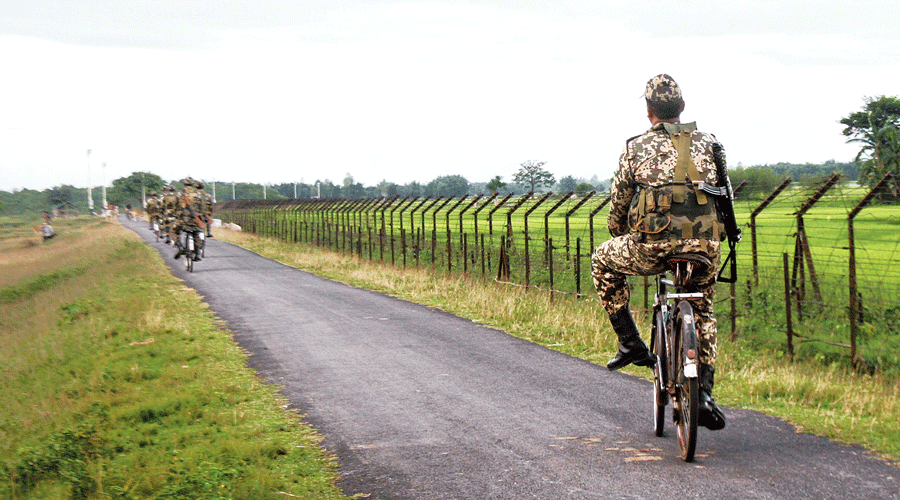 A BSF jawan on patrol along the India-Bangladesh border in north Bengal.