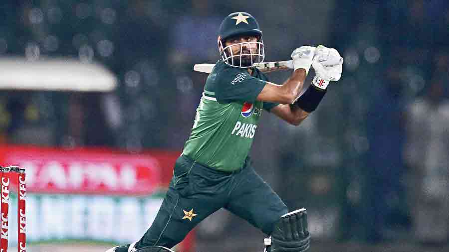 Pakistan captain Babar Azam during his 83-ball 114 in  the second ODI against Australia in Lahore on Thursday.