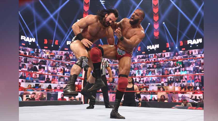 Mahal in action against Drew McIntyre 