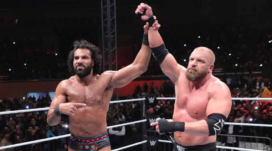 Mahal after his match against Triple H in Delhi 