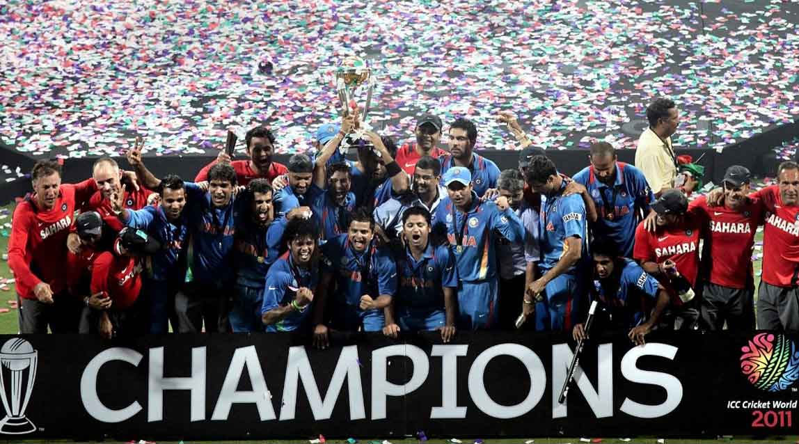 The triumphant Indian team after winning the World Cup